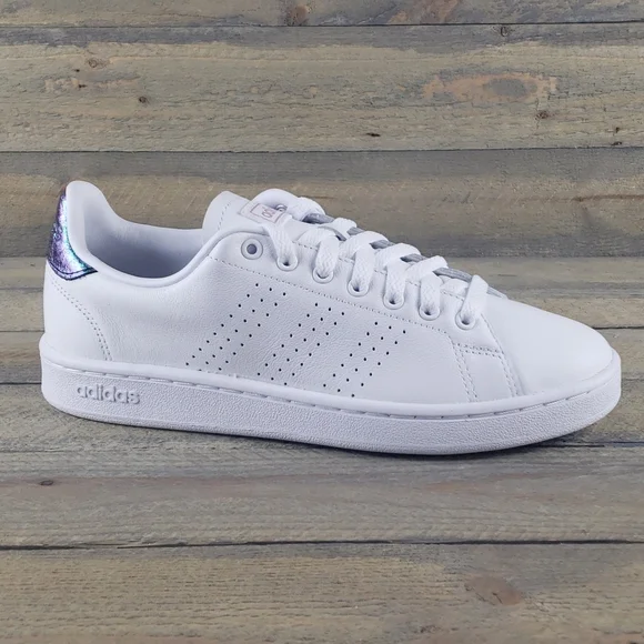 adidas Advantage Women's Tennis Casual Leather Shoes White/Iredescent - Picture 2 of 8
